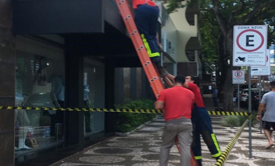Bombeiros retirando pertences da vítima que foram parar em cima de loja. Foto: Edilson Pererira/Rede TV Sul