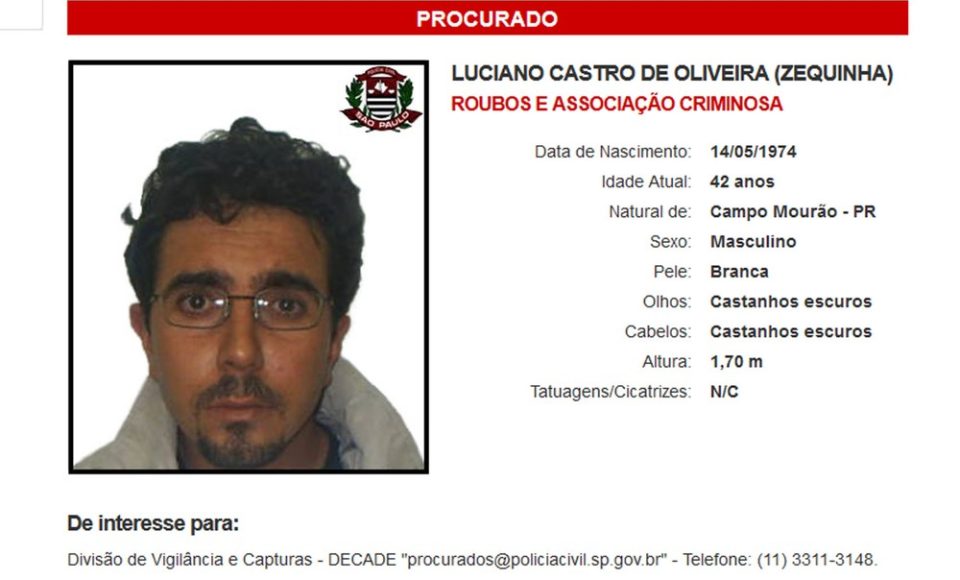Luciano Castro de Oliveira, o Zequinha, foi condenado a mais de 50 anos de prisão e é foragido da Justiça.