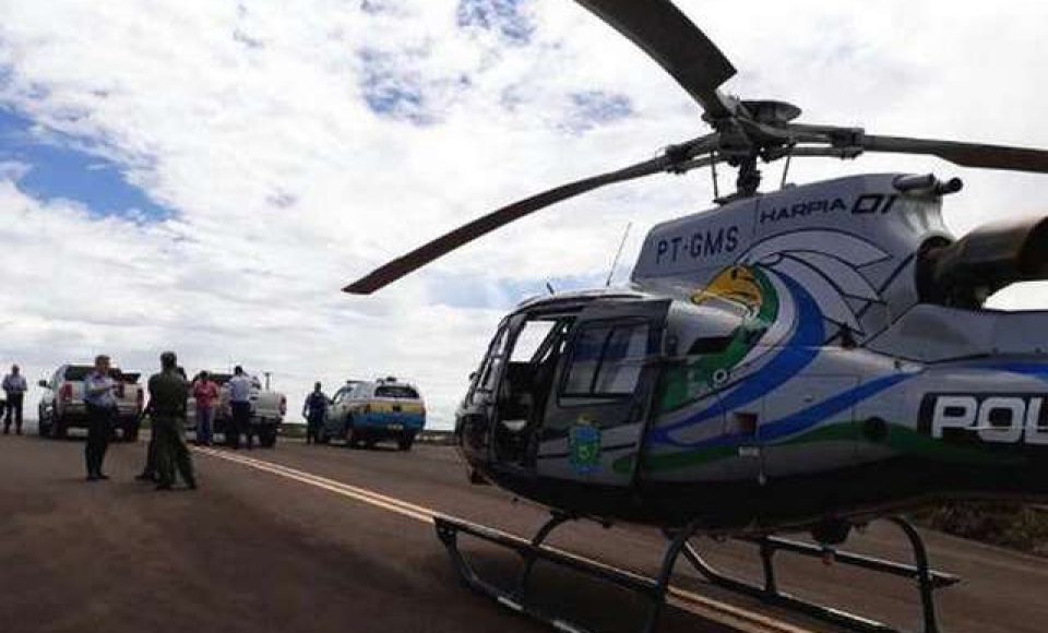 Helicóptero da Sejusp está auxiliando nas buscas por fugitivos – Divulgação/Sejusp