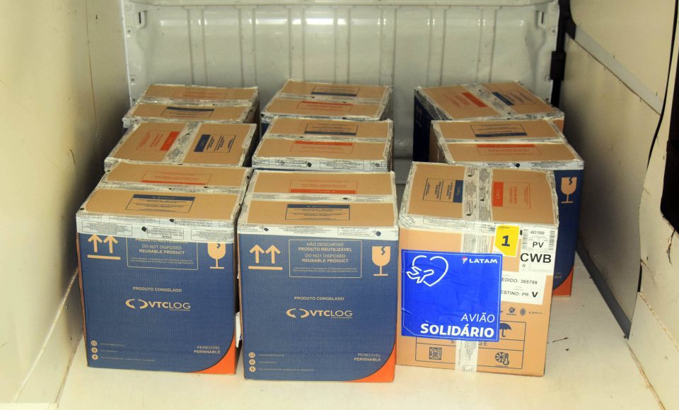 A Secretaria de Estado da Saúde (Sesa) recebeu mais 63.180 vacinas contra a Covid-19 da Pfizer/BioNTech nesta quarta-feira (15). O voo LA-3443 desembarcou no Aeroporto Internacional Afonso Pena, em São José dos Pinhais, às 12h55.-  Curitiba, 15/09/2021  -  Foto: Américo Antonio/SESA